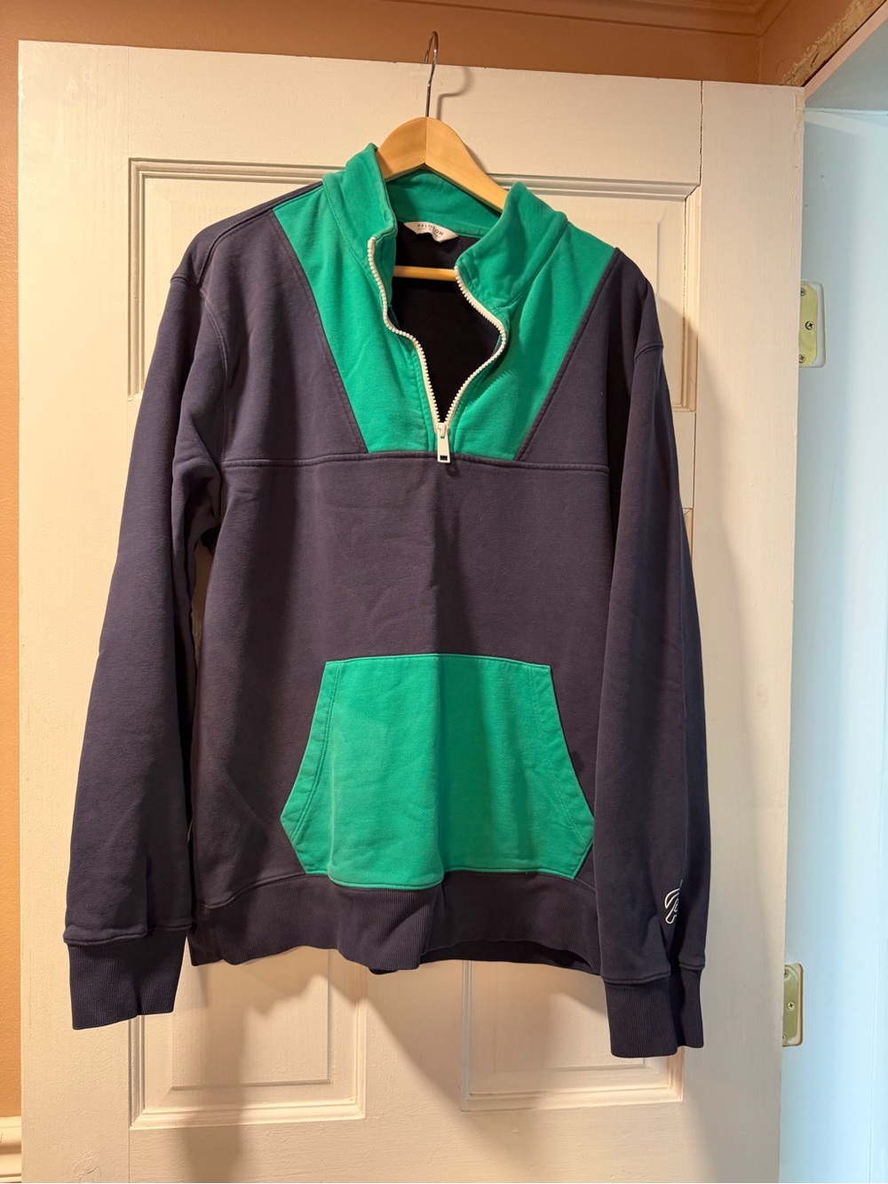 Peloton Men’s Navy Pullover with Green Contrast Quarter-Zip